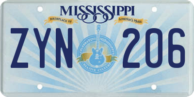 MS license plate ZYN206