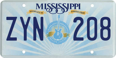 MS license plate ZYN208