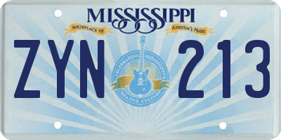 MS license plate ZYN213