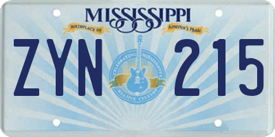 MS license plate ZYN215