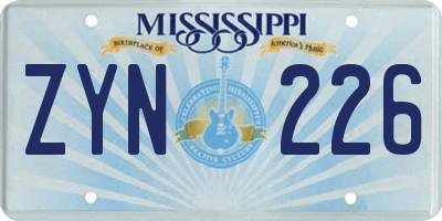 MS license plate ZYN226