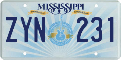 MS license plate ZYN231