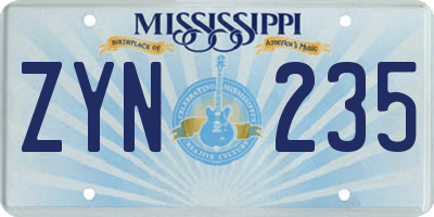 MS license plate ZYN235