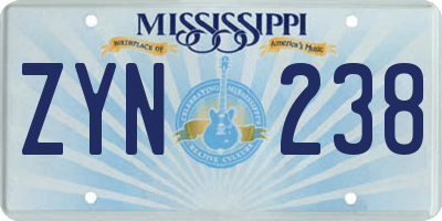 MS license plate ZYN238