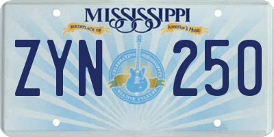 MS license plate ZYN250