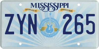 MS license plate ZYN265