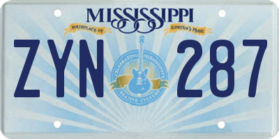 MS license plate ZYN287