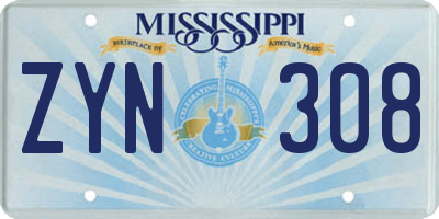MS license plate ZYN308