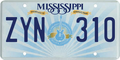MS license plate ZYN310