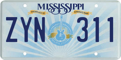 MS license plate ZYN311