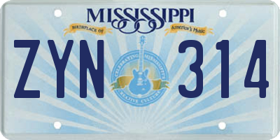 MS license plate ZYN314