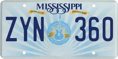 MS license plate ZYN360
