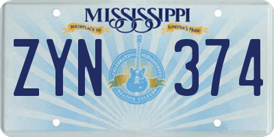 MS license plate ZYN374