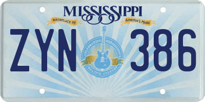 MS license plate ZYN386
