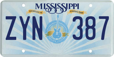 MS license plate ZYN387