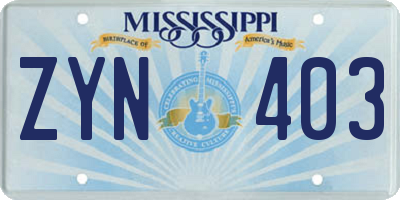 MS license plate ZYN403