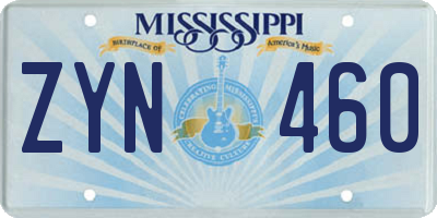 MS license plate ZYN460