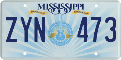 MS license plate ZYN473