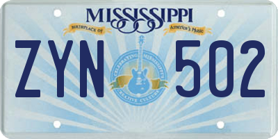 MS license plate ZYN502