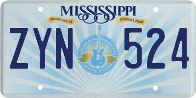 MS license plate ZYN524