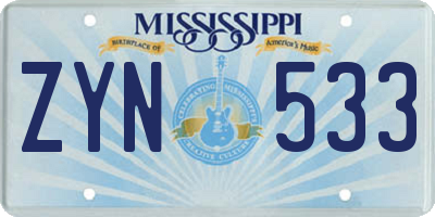 MS license plate ZYN533
