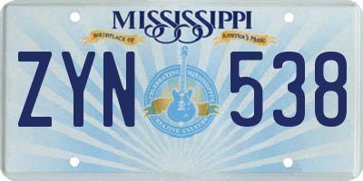 MS license plate ZYN538