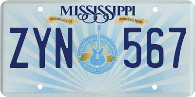MS license plate ZYN567