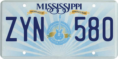 MS license plate ZYN580