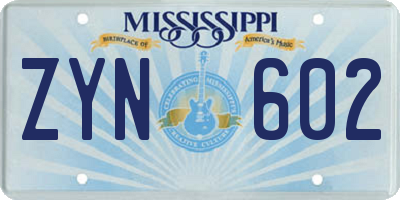 MS license plate ZYN602