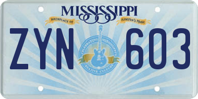 MS license plate ZYN603