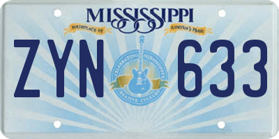 MS license plate ZYN633