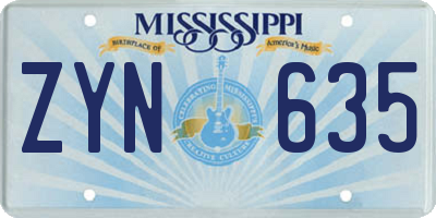 MS license plate ZYN635