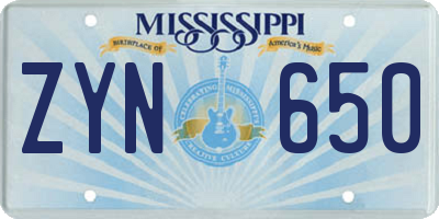 MS license plate ZYN650