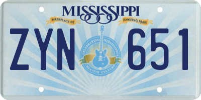 MS license plate ZYN651