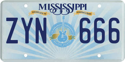MS license plate ZYN666