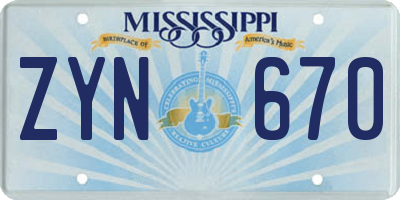 MS license plate ZYN670