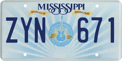 MS license plate ZYN671