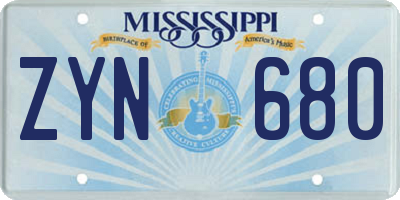 MS license plate ZYN680