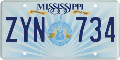 MS license plate ZYN734