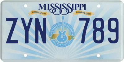 MS license plate ZYN789
