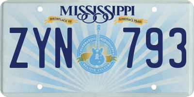 MS license plate ZYN793