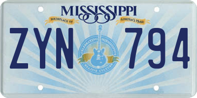 MS license plate ZYN794