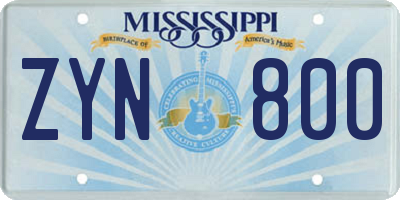 MS license plate ZYN800