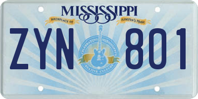 MS license plate ZYN801