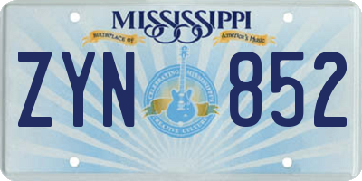 MS license plate ZYN852