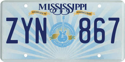 MS license plate ZYN867