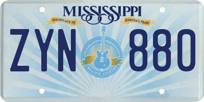 MS license plate ZYN880