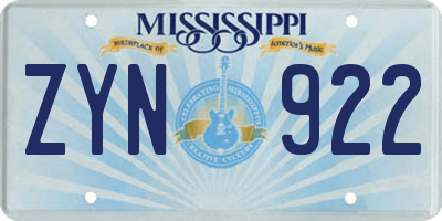 MS license plate ZYN922