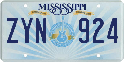 MS license plate ZYN924