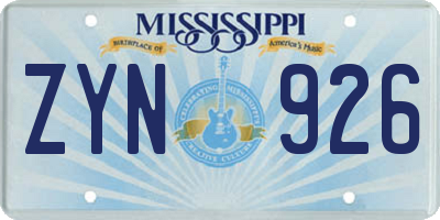 MS license plate ZYN926